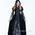 Robe d'Halloween pour femmes cosplay sorcière imprimé à manches longues